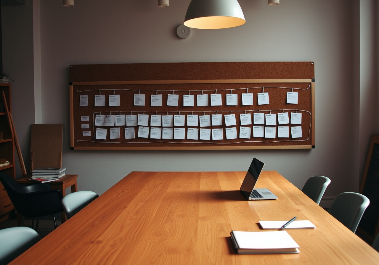 A calm workspace with a notebook and a warm lamp, representing thoughtful planning